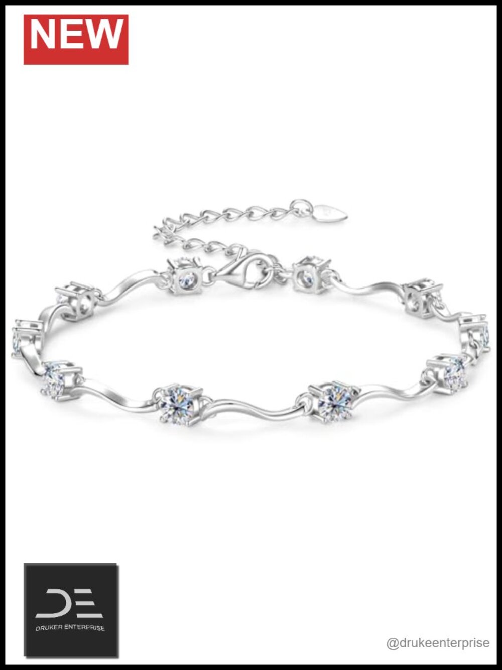 Moissanite Link Bracelet 10 Stones 4mm 925 Sterling Silver Adjustable